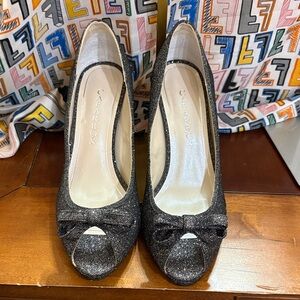 Caparros Black Glitter Peep-Toe Heels